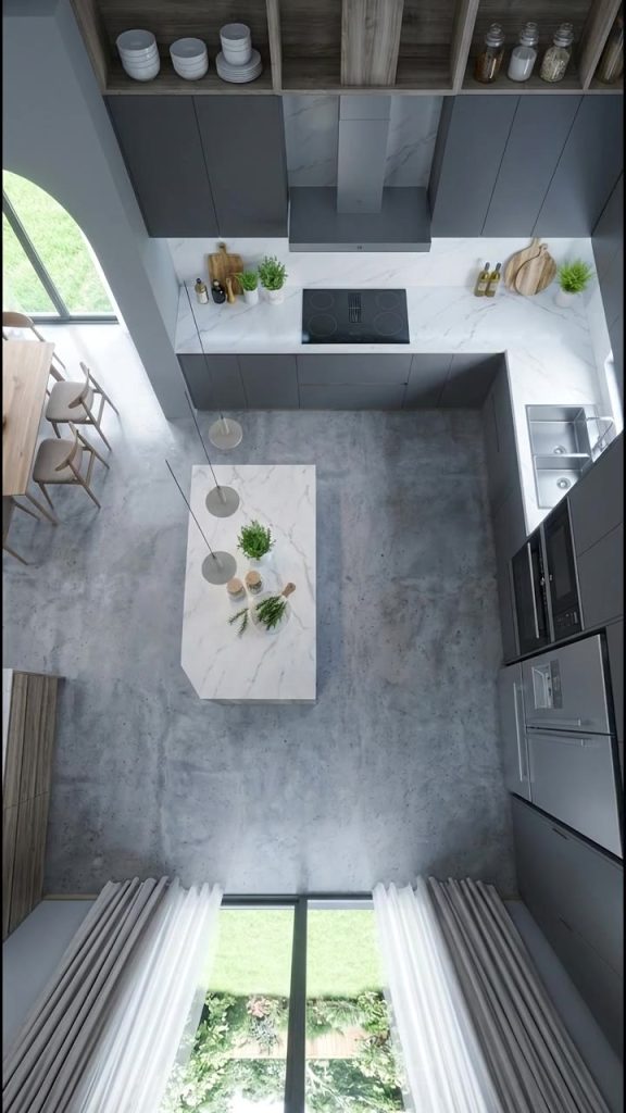 Cocina a medida vista desde arriba